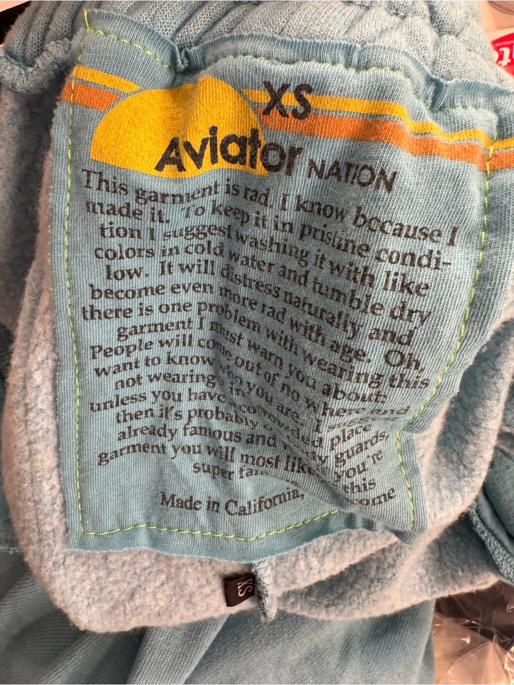 Aviator Nation 5 stripe aqua cropped hoodie and wide leg sweatpants NWOT XS set - Picture 12 of 16